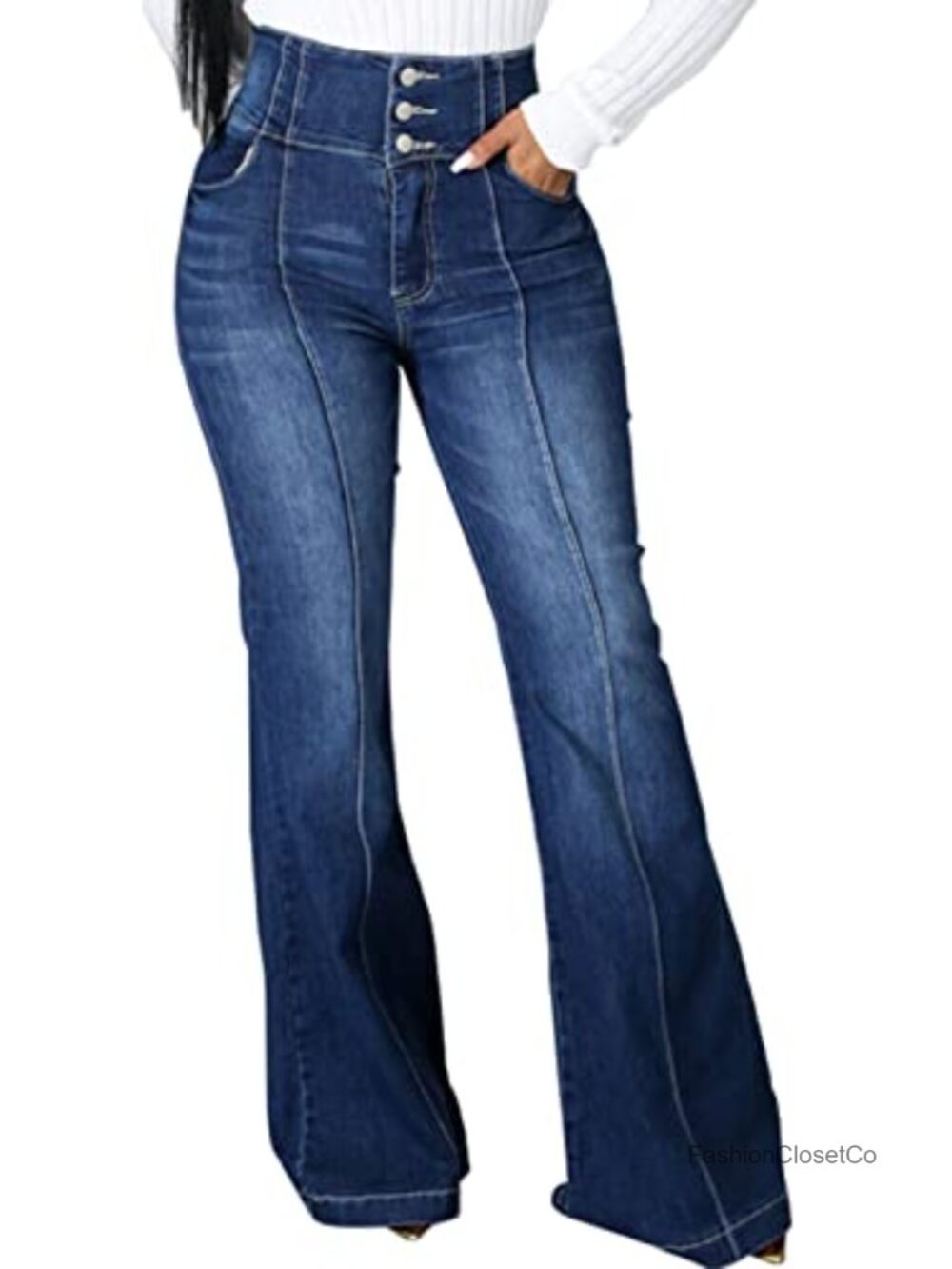 High Waist Ripped Flared Jeans Raw Hem Bell Bottom Denim